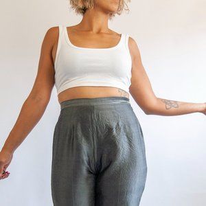 90s/Y2k silver silk high waist trousers 10 l large 30 / formal trousers / dupion